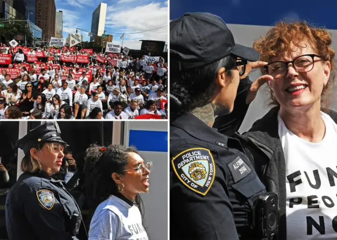 Susan Sarandon among celebs, lefty pols cuffed near UN while calling for Netanyahu’s arrest during protest