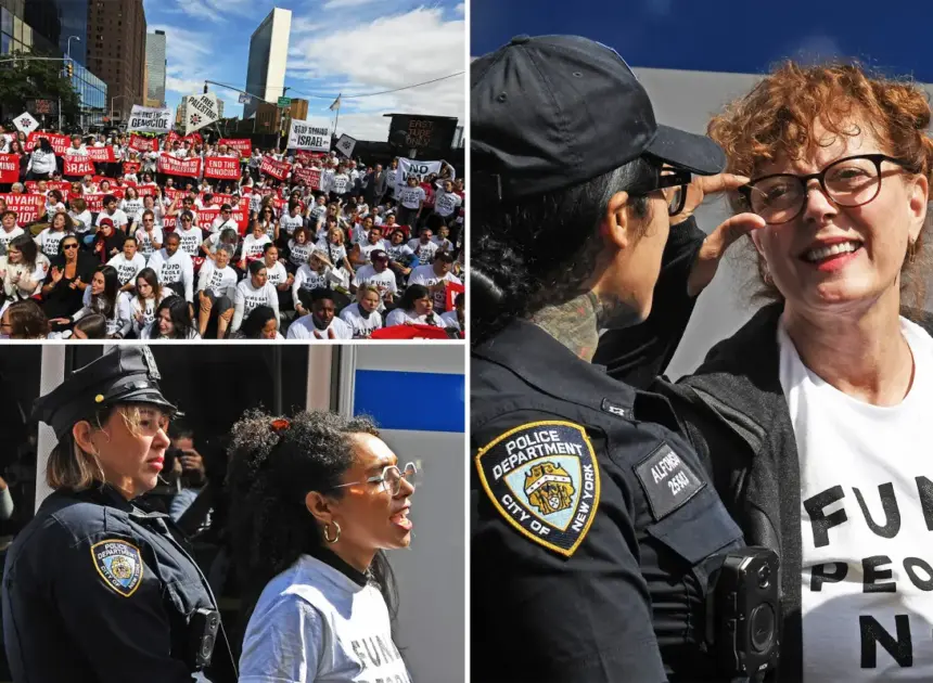 Susan Sarandon among celebs, lefty pols cuffed near UN while calling for Netanyahu’s arrest during protest