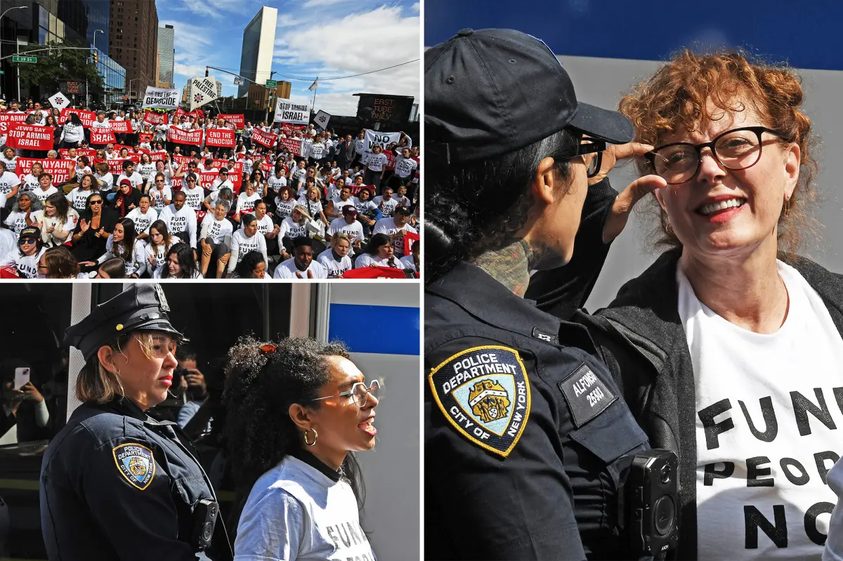 Susan Sarandon among celebs, lefty pols cuffed near UN while calling for Netanyahu’s arrest during protest