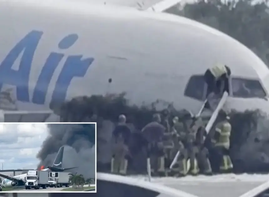 Miami firefighters seen climbing into Amazon cargo jet after shouting on dispatch ‘The plane is on fire’