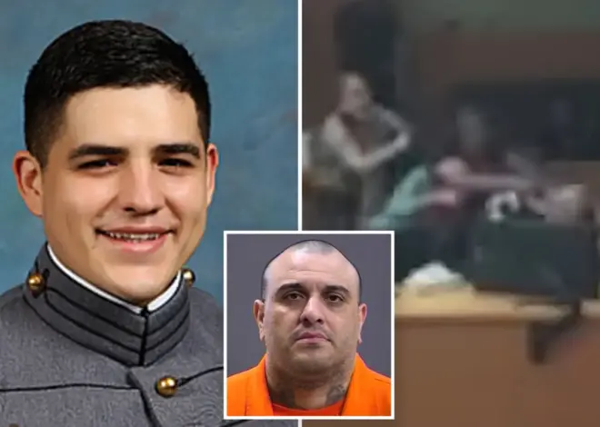 Grandfather pummels brute convicted of murdering his Army veteran son-in-law in explosive courtroom brawl