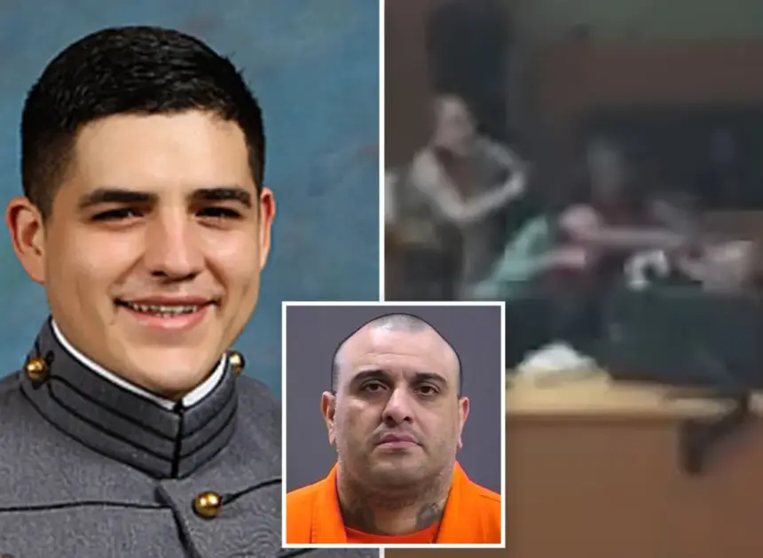 Grandfather pummels brute convicted of murdering his Army veteran son-in-law in explosive courtroom brawl