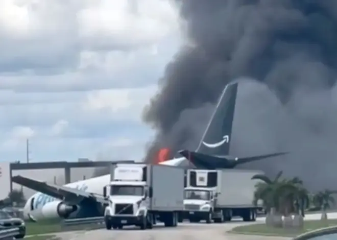 Amazon Boeing 767 jet crashes at Miami airport, terrifying video shows
