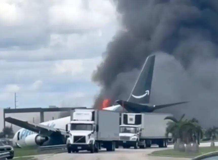 Amazon Boeing 767 jet crashes at Miami airport, terrifying video shows