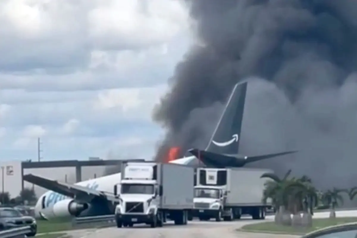 Amazon Boeing 767 jet crashes at Miami airport, terrifying video shows