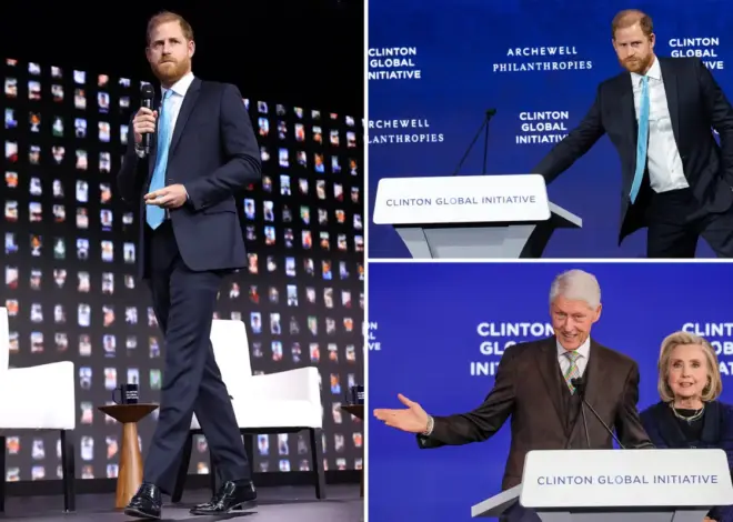 Prince Harry returns to the US to cozy up the Clintons and warn of AI — only to be forced offstage