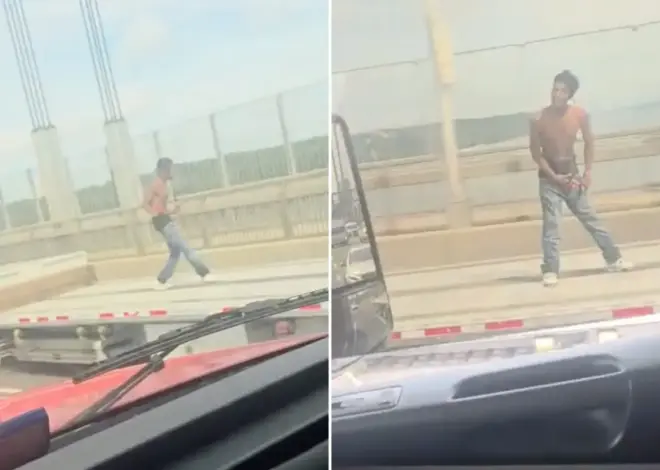 NYC daredevil dances, jumps on flatbed truck as it speeds across George Washington Bridge, wild video shows