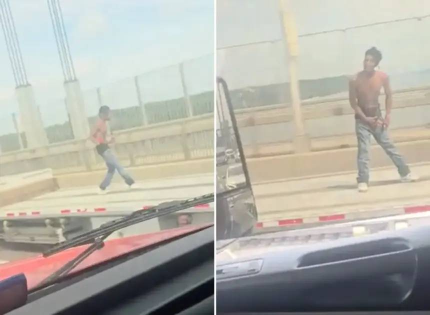 NYC daredevil dances, jumps on flatbed truck as it speeds across George Washington Bridge, wild video shows