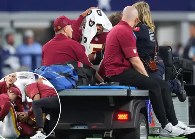 Jayden Daniels carted off field after gruesome arm injury in potential Commanders nightmare