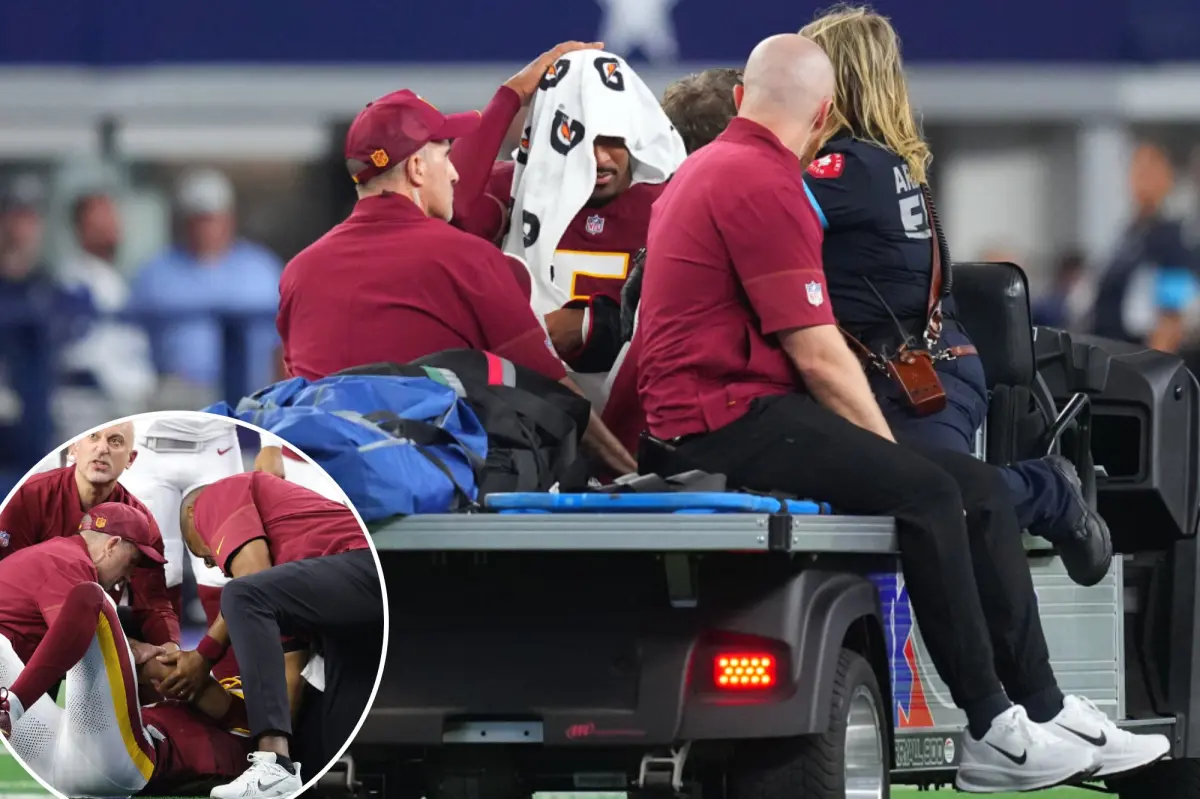 Jayden Daniels carted off field after gruesome arm injury in potential Commanders nightmare