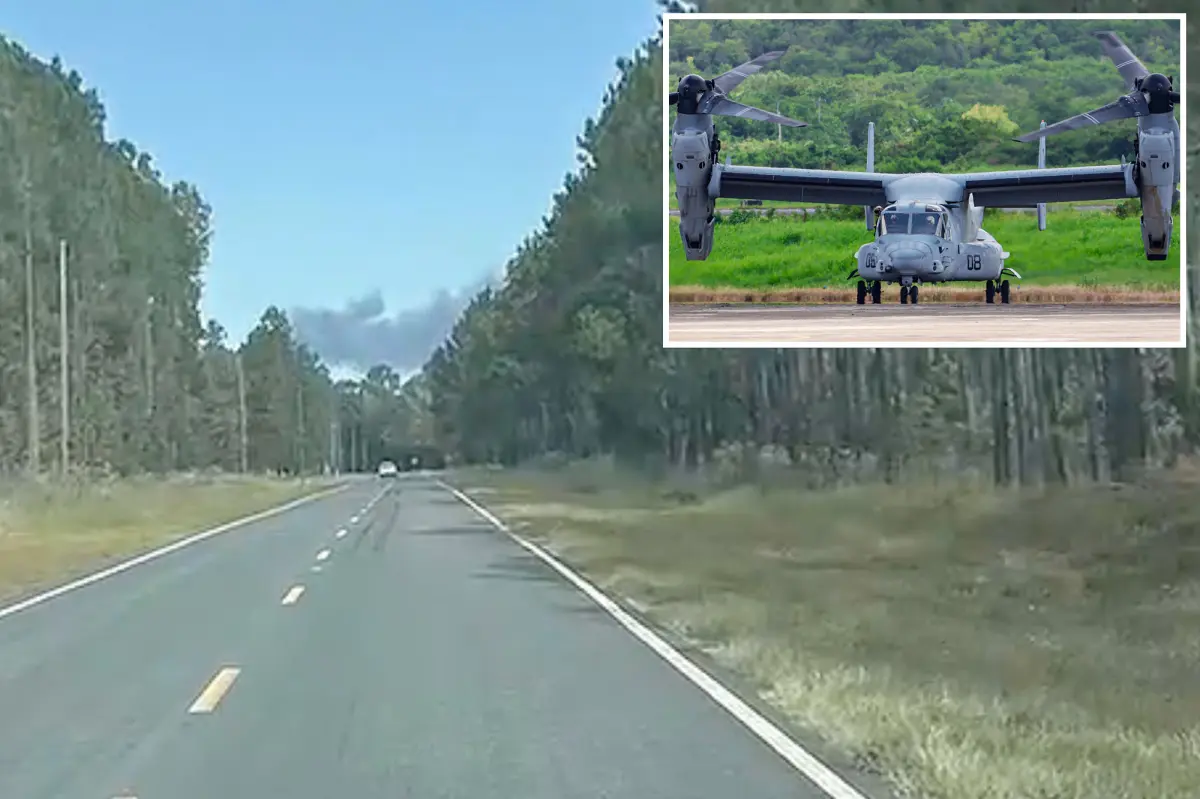 Military aircraft carrying four Marines bursts into flames, hard-lands in North Carolina: reports